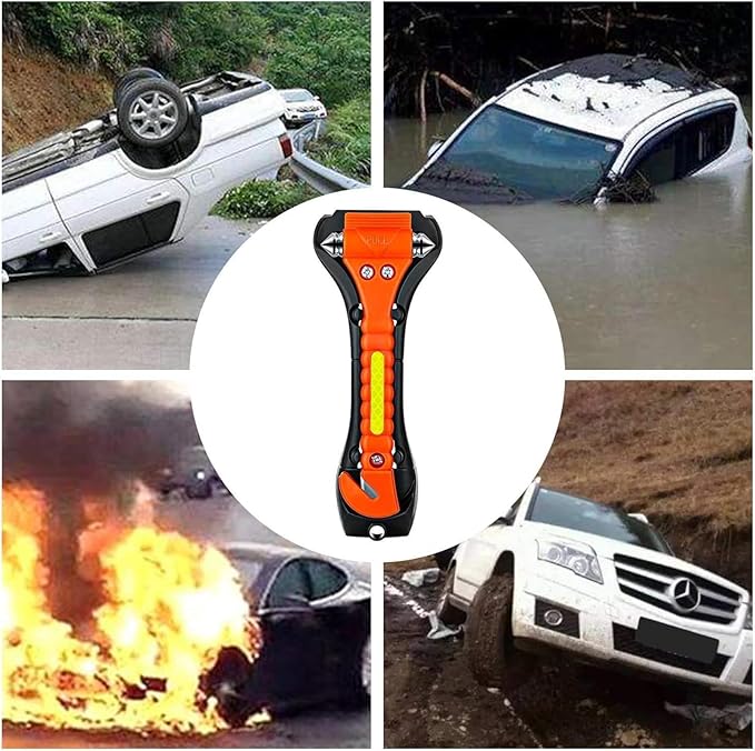Safety Hammer, 10 Pack Car Emergency Escape Tool Car Window Breaker and Seat Belt Cutter with Light Reflective Tape for Famil