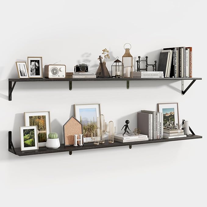 Axeman 55 Inch Floating Shelves | 8 Inch Deep Black Wall Shelves Set of 2 | 55" W x 8" D Rustic Black Wood Shelves for Bathro