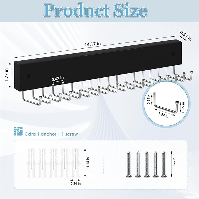 Tie Rack Belt Hanger Wall Mounted, Lomrsiul Non Slip 180 Degree Rotating Tie Organizer for Men Closet with 18 Hooks Closet Or