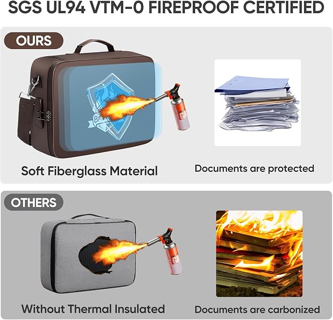 BALEINE Fireproof Document Box with Lock, Portable Fireproof Document Bag Waterproof Fire Proof File Boxes for Documents, Fil