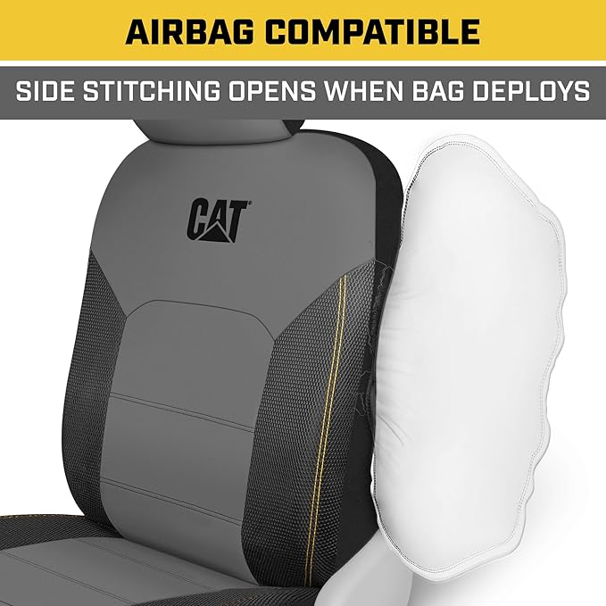 Cat FlexHybrid Car Seat Covers, Gray Premium Faux Leather + Mesh Seat Covers for Cars Trucks SUV, Universal Fit Car Seat Cove