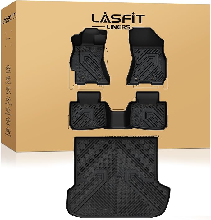 LASFIT Floor Mats & Cargo Mat Fits for Subaru Outback 2015-2019, All Weather TPE Custom Fit Easy Clean Durable No-Curling Car Accessories for Outback 2019-2015 Floor Liners & Trunk Liner, Black
