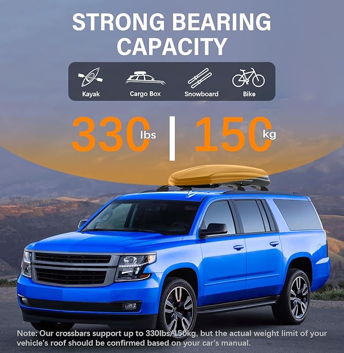 330lbs Lockable Roof Rack Cross Bars Fit for 2015 2016 2017 2018 2019 2020 Chevrolet Suburban/Tahoe, GMC Yukon & Yukon XL, Cadillac Escalade & Escalade ESV, Aluminum Roof Rails Crossbar