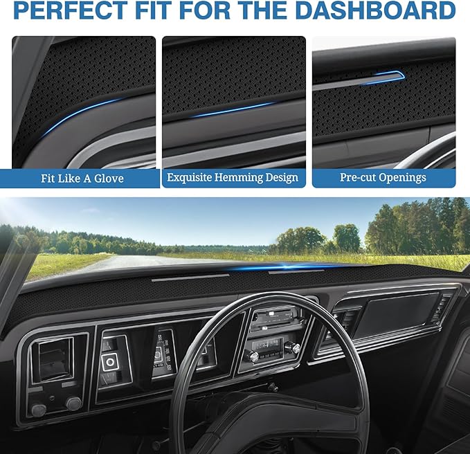 FIILINES Dash Cover for Ford F-100 F-150 F-250 F-350 Bronco 1973-1979, Dashboard Mat Accessories Dash Cover Sunshade Nonslip 