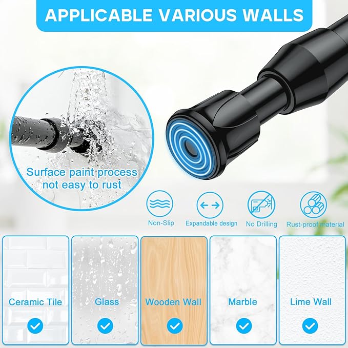 2PCS Small Tension Curtain Rod 11 to 19 Inch,Black Short Curtain Rods No Drilling,Loaded Expandable Spring Curtain Rods for K