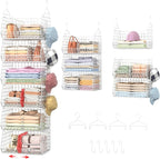 Jautokerdar 6 Tier Extra Large Hanging Closet Organizer, Closet Storage Hanging with Dividers, Wire Closet Shelf with 5 S Hoo