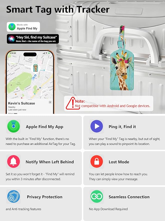 Luggage Tags Built-in Anti-Loss Tracker, Luxury Leather Luggage Tags for Suitcase, Travel Bags, Backpacks, Travel Organizer f