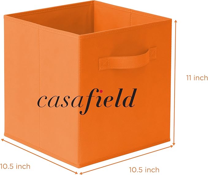 Casafield Set of 6 Collapsible Fabric Cube Storage Bins, Orange - 11" Foldable Cloth Baskets for Shelves, Cubby Organizers & 