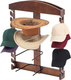 Wonderjune Wooden Hat Racks for Baseball Caps, Display Wall Mounted four Cowboy Hat Rack Baseball Cap Display Racks Wood Vert