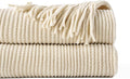 BATTILO HOME Beige Throw Blanket for Couch, Soft Chenille Knit Throws with Tassels for Home Decor, White Cream Throws for Bed