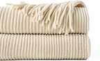 BATTILO HOME Beige Throw Blanket for Couch, Soft Chenille Knit Throws with Tassels for Home Decor, White Cream Throws for Bed