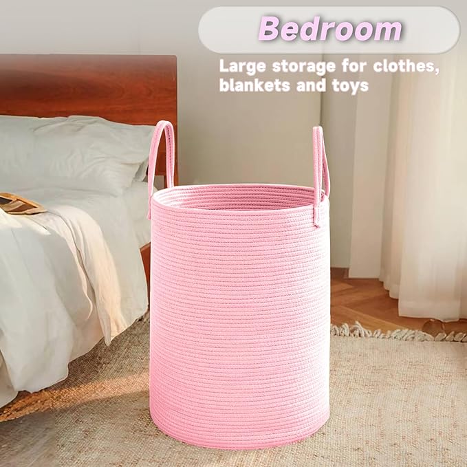 JMvicyroam Large Woven Laundry Basket Hamper,100L Cotton Rope Storage Bin for Blankets,Toys and Clothes,Decorative Tall Nurse