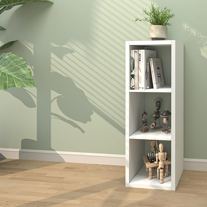 CTESNE【2026 Wooden Thick Frame 3 Cube Storage Organizer Shelf with Anti-Tipping Kits + Reversible Open Back Bookcase, Horizon