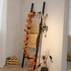 FUIN 6ft Wooden Black Blanket Ladder Living Room Decorative Wall Leaning Farmhouse Quilt Display Holder Rustic Wood Towel Rac
