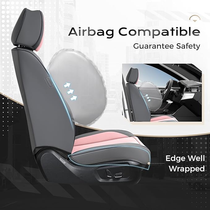 Coverado Seat Covers, Car Seat Covers Front Seats, Leather Seat Covers for Cars, Car Seat Protector Waterproof, Gray Car Seat