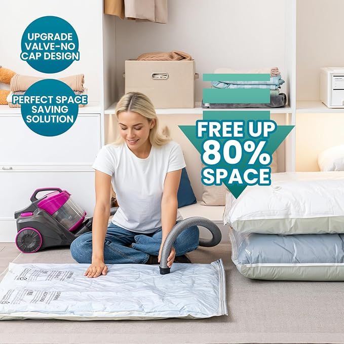 TAILI 20 Pack Combo Vacuum Storage Bags, Vacuum Seal Bags for Clothing (4 Jumbo, 4 Large, 4 Medium, 8 Travel Roll), Space Sav