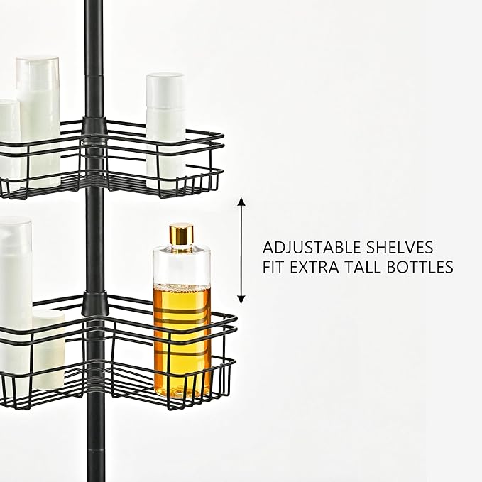 Utopia Alley Rust-Resistant Shower Tension Pole Caddy, 4 Shelves (Matt Black)