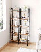 Hzuaneri Ladder Shelf, Bookshelf Bookcase, Freestanding Corner Storage Shelve with 2 Hooks for Home Office, Living Room, Kitc