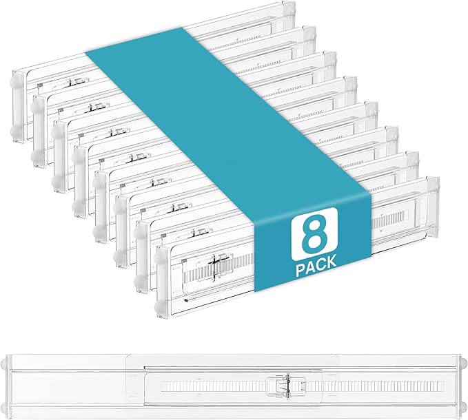Vtopmart 8 Pack Shallow Drawer Dividers, 2.36" High 12.5"-20.8" Adjustable Expandable Kitchen Drawer Organizer, Clear Plastic