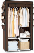 Portable Closet for Hanging Clothes, Portable Wardrobe Closet with Cover, 4 Storage Shelves, 2 Hanging Rods and 8 Side Pocket
