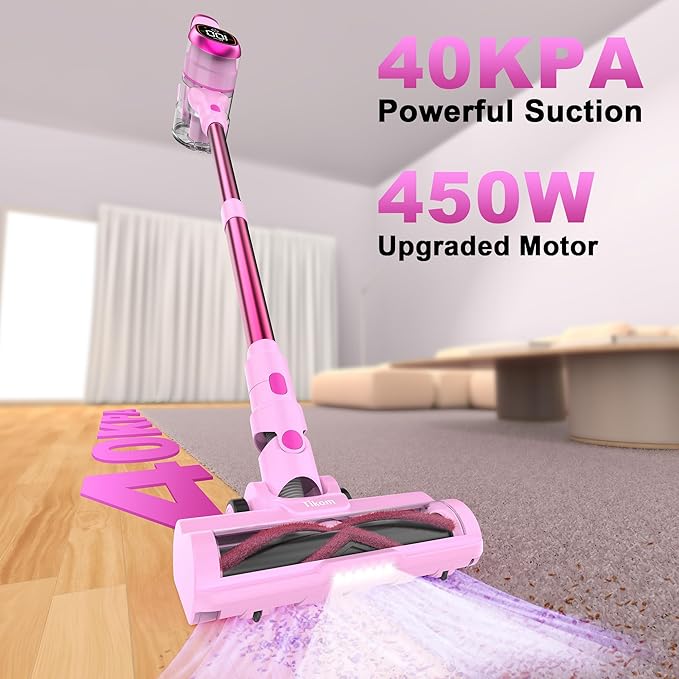 Tikom V500 Cordless Vacuum Cleaner for Home, 40000Pa/450W Stick Vacuum with LED Touch Screen, Charging Wall Dock, Anti-Tangle