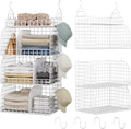 HapiRm Hanging Closet Organizer Storage - 3 Tier Metal Stackable Hanging Closet Shelves with Dividers and S Hooks, Foldable C