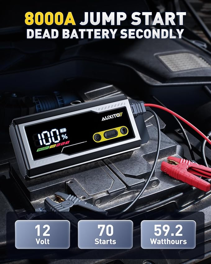 AUXITO Jump Starter 8000A Portable Car Battery Jump Starter with Large LCD Display Jump Cable with Smart Clamps Power Bank