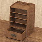 Makeup Organiser Storage Wood Makeup Organizer Box, Lipsticks Holder Rack, with Drawer and Tabletop for Storing Palettes, Bru