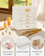 TORIBIO Jewelry Box for Women, Leather Jewelry Organizer with Mirror & Lock, 5-Tier Jewelry Storage Organizer with 4 Drawers 