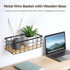 Small Metal Wire Basket for Wall Mount 2 PCS - Metal Wire Storage Basket Wood Base, Toilet Paper Basket, Wall Hanging Wire St