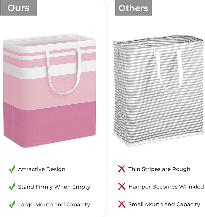 HomeHacks 2 Pack Large Laundry Baskets, Waterproof, Freestanding Laundry Hampers, Collapsible Clothes Hamper with Reinforced 