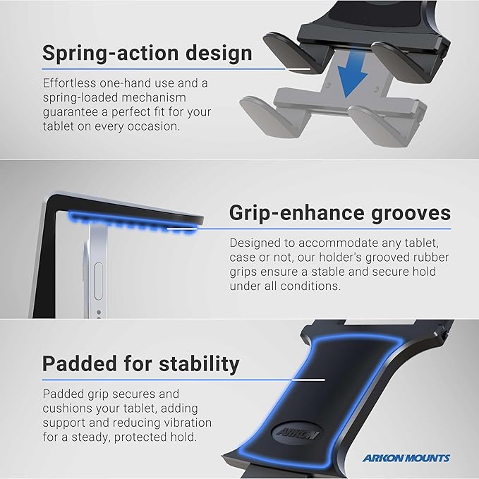 ARKON Mounts - Car Seat Rail Tablet Mount and Holder | Heavy-Duty for Car/Truck | Adjustable Angle & Height | Easy Installation & Removal | 22-inch Arm for Enhanced Accessibility & Convenience