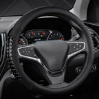 West Llama Nappa Leather Car Steering Wheel Cover Gel Massage,Cool in Summer,Universal 15 inch(Black-Standard Size)