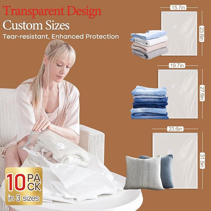 Vacbird Travel Vacuum Storage Bags with Rechargeable Cordless Pump, 12 Pack Vacuum Seal Bags for Clothing(4 Large+4 Medium+4 