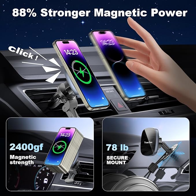 for MagSafe Car Mount with USB C Car Charger & Dual USB-C Car Power Adapter,Air Vent Dashboard Wireless Charger Phone Holder Mount for iPhone Air 17 Pro Max 16 15 14 13 12, Galaxy S25, Fast Charging