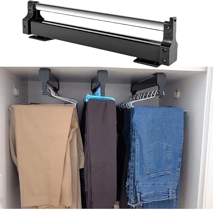 Adjustable Extendable Clothes Rail - Pull Out Closet Rod, Stainless Steel Hanger Organizer, Collapsible Drying Rack for Balco