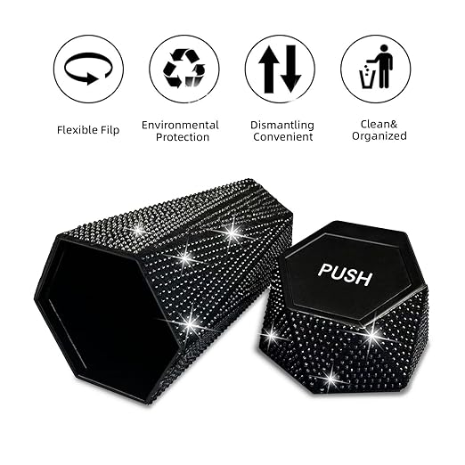 NBTEPEM Bling Car Trash Can with Lid, Bling Car Accessories Trash Bin, Leakproof Auto Garbage Can with 30 Trash Bags, Multipurpose Organizers and Storage for Home, Office (Black Diamond)