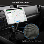 Mount-It! Carbon Fiber Cup Holder Tablet Mount Tablet Holder for Car Truck SUV, Adjustable 7–11 Inch iPad & Tablets, 18" Extension Arm, 360° Rotation, Fits 2.75"–3.5" Cupholders, ELD GPS Holder