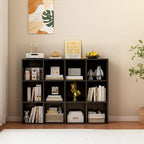 OSCHF 12-Cube Storage Shelf Bookcase - Wooden 3-Tier Floor Standing Open Bookshelf for Home and Office, Display Cabinet, Blac