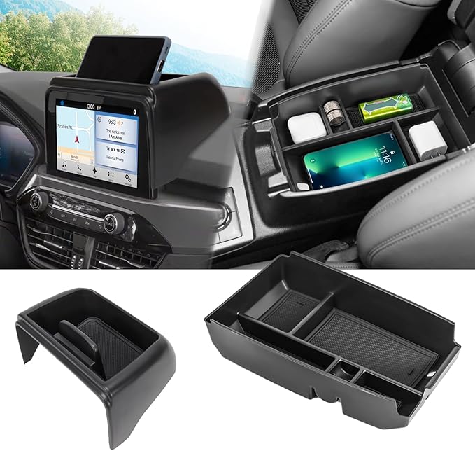 2PCS Center Console Organizer Compatible with Ford Escape 2020-2025 2026 Armrest Storage Box and Dashboard Tray Behind 8-inch