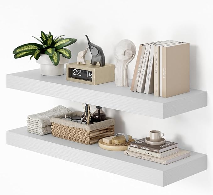 Heimlove 36 Inch Long Floating Shelf for Wall, 12" Deep White Floating Shelves Shelves for Bedroom Living Room Bedroom, Mount