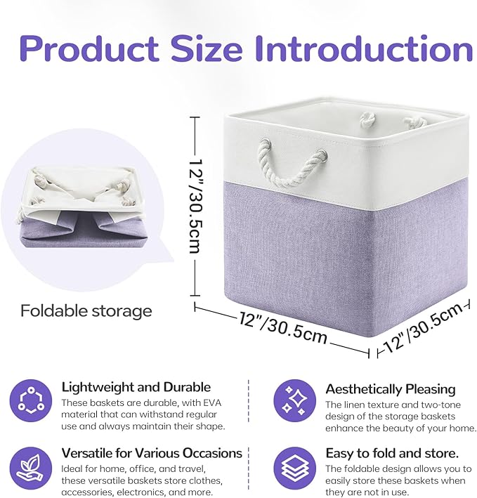 12 x 12 Inch Cube Storage Bins, 4 Pack Fabric Storage Basket with Handles, Foldable Boxes Organizer for Shelf Baskets for Hom