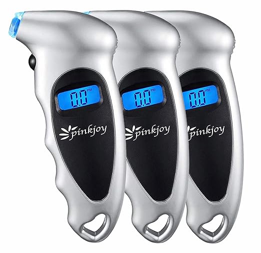 PINKJOY Digital Tire Pressure Gauge 3 Pack 150 PSI, 4 Settings, Tire Gauge for Car, Truck, Motorcycle, Bicycle with Backlit LCD and Non-Slip Grip (Silver)