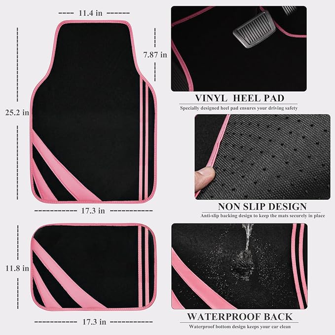 CAR PASS Car Seat Covers Full Set for Women Girls with Waterproof Car Floor Mats,Anti-Slip Leather Steering Wheel Cover,Unive