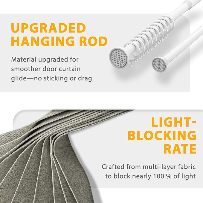 Jilron Accordion Door Curtain Set - 100% Blackout, with Curtain Rod Included, for Bedroom Privacy Protection (Grey-43 W x 78"