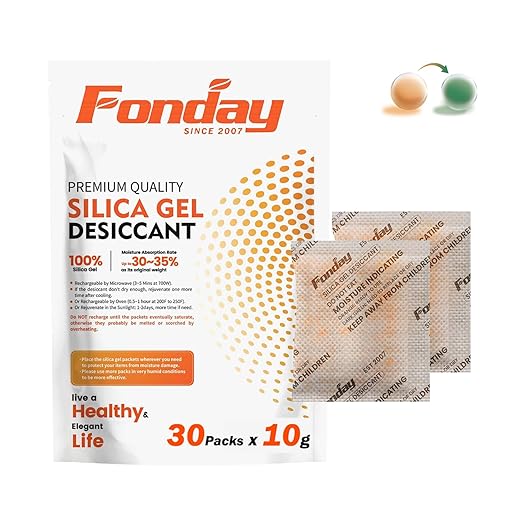 10g x 30 packs Fonday Rechargeable Silica Gel Desiccant Packets Fast Reactivate Desiccant Bags Moisture Indicating Orange to