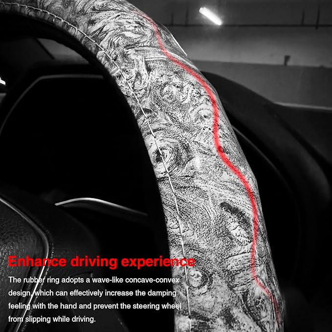 Wood Grain Steering Wheel Cover - Comfortable Grip, Artistic Design, Easy to Install, Universal Fit for Cars, Trucks, Vans & SUVs (White)