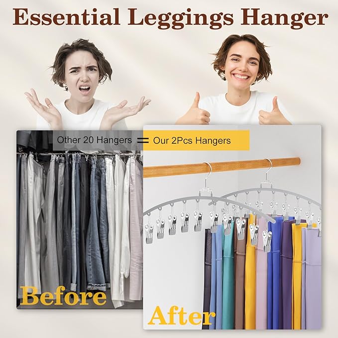 4 Pack Legging Organizer for Closet, Metal Gym Clothes Organizer w/40 Clips Holds 40 Leggings, Scarf Hangers Space Saving, Cl
