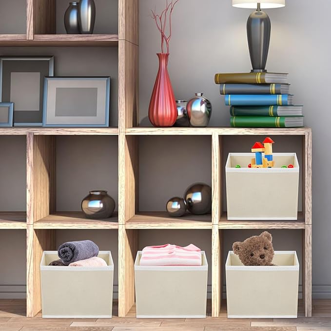 12 Pack Linen Drawer Organizer Set – Collapsible Fabric Storage Bins for Baby Clothes, Diapers, Socks, Bras & More (Beige, 3 