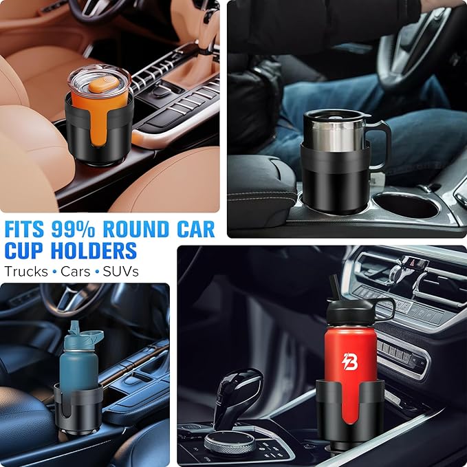 Car Cup Holder Expander, Automotive Cup Holders for Car with Adjustable Base and Rubber Pad, Fits Most Bottles 20-40 oz (3.4"